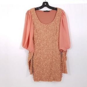 Symphony Mini Dress Coral Balloon Sleeves Bodycon
